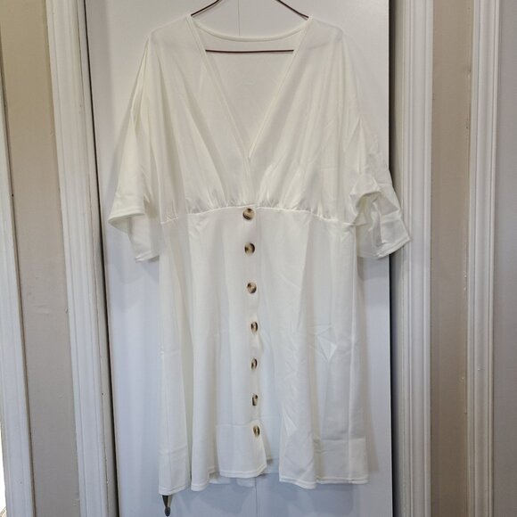 💥3/$30💥 NWOT White mini dress, short sleeve button up dress- V neck - Picture 1 of 3